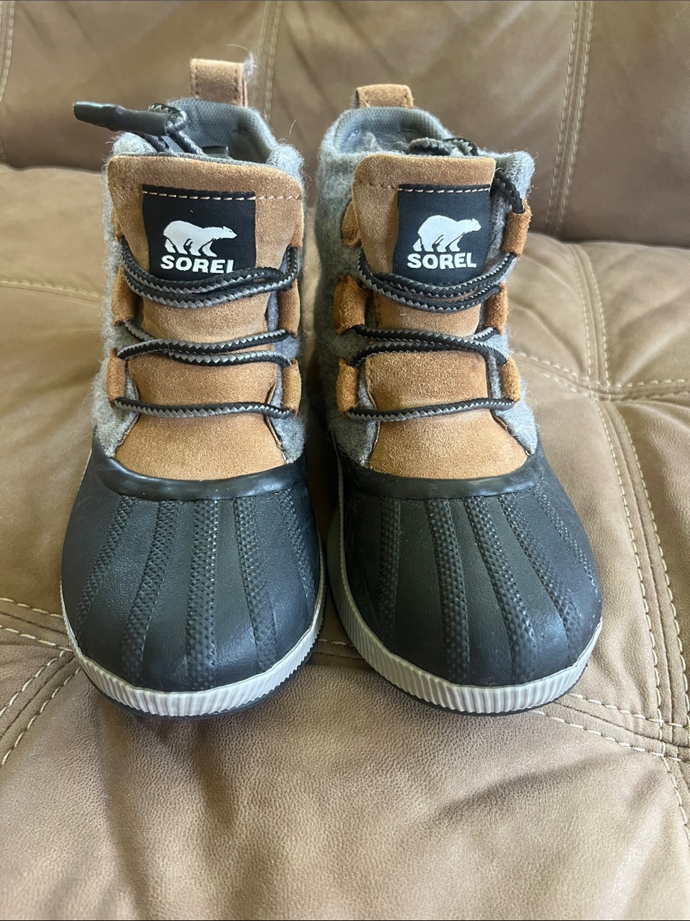 Sorel Kids Black and Brown Waterproof Snow Boots